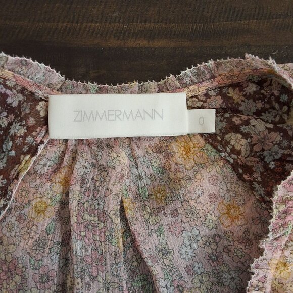 Zimmermann Floral Silk Crinkle Chiffon Mini Dress With Tiered A-Line Silhouette - Picture 6 of 9